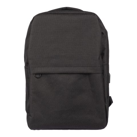 Werbeartikel rPET (600D) Rucksack Henrik – schwarz – mit Logo bedruckt