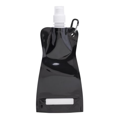 Werbeartikel Basic 400 ml Trinkflasche faltbar & platzsparend mit Karabinerhaken & auslaufsicherem Verschluss – schwarz – mit Logo bedruckt