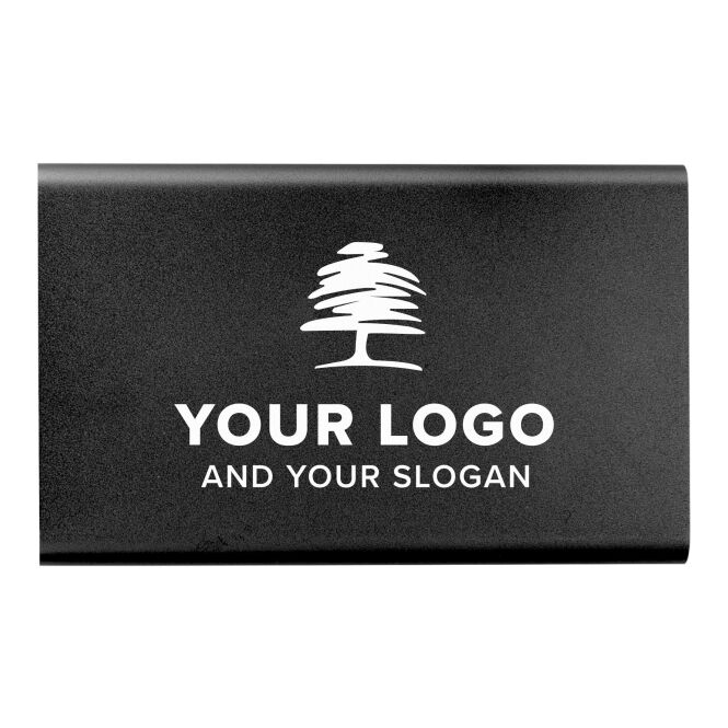 NONE Premium-Werbegeschenk Powerbank Blogger mit Logodruck – Stahlgrau Grau