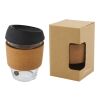 Lidan 360 ml Becher aus Borosilikatglas mit Korkgriff und Silikondeckel schwarz