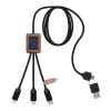 SCX.design C38 5-in-1 Ladekabel aus rPET in quadratischem Bambusgehäuse mit Leuchtlogo Standard | blau-holz | ohne Werbeanbringung | Nicht verfügbar | Nicht verfügbar