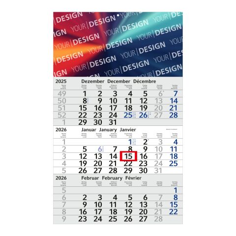 3-Monatskalender Budget 3 Bestseller (Einblatt) Hellgrau-blau | ohne Werbeanbringung | Blau