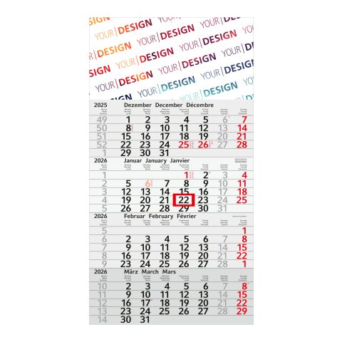 4-Monatskalender Budget 4 Recycling (Einblatt) Hellgrau-rot | ohne Werbeanbringung | Rot