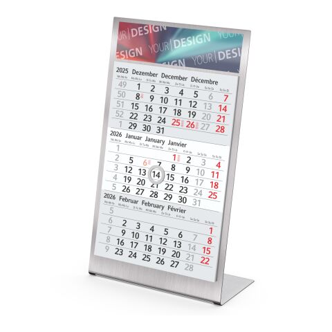 Tischkalender Desktop 3 Steel Bestseller Hellgrau-rot | ohne Werbeanbringung | 1-Jahr