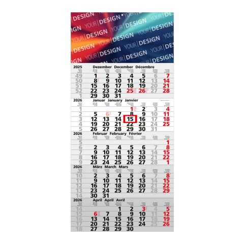 5-Monatskalender Quintus 5 Bestseller (Einblatt) Hellgrau-rot | ohne Werbeanbringung
