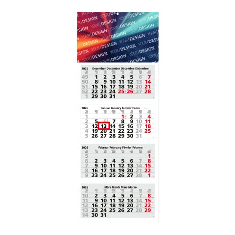 4-Monatskalender Forum Light 4 Bestseller (Mehrblock) Hellgrau-rot | ohne Werbeanbringung