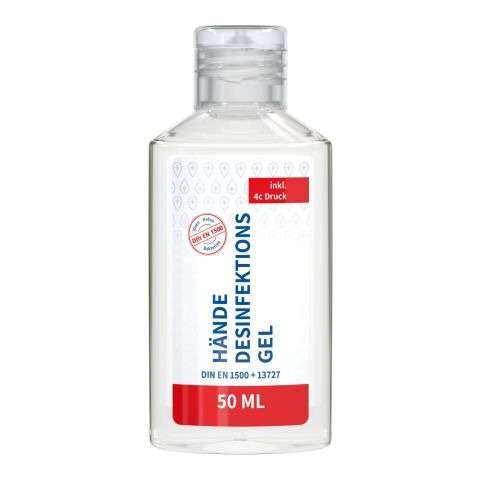 50 ml Flasche - Hände-Desinfektionsgel (DIN EN 1500) - Body Label Transparent | ohne Werbeanbringung