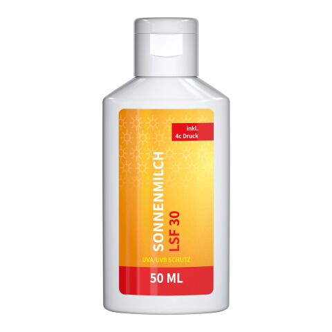 50 ml Flasche - Sonnenmilch LSF 30 (sensitiv) - Body Label Weiß | ohne Werbeanbringung