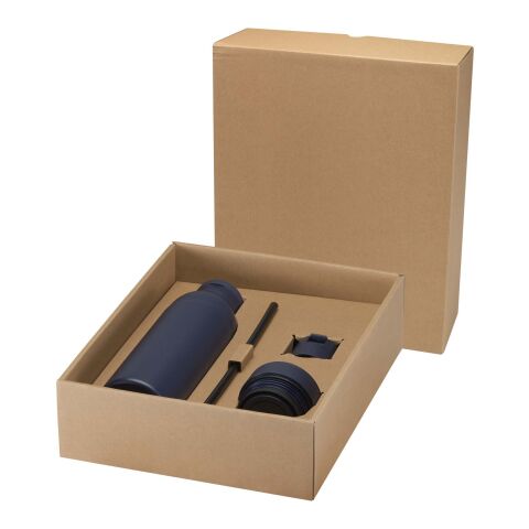 Illuminate 650 ml RCS-zertifizierte doppelwandige Trinkflasche aus recyceltem Edelstahl mit 3-teiligem Deckelset  Standard | tiefes blau | ohne Werbeanbringung | Nicht verfügbar | Nicht verfügbar