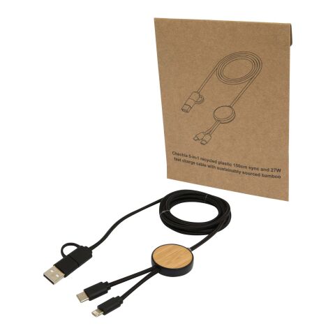 Chechia 150 cm 5-in-1 Kabel aus recyceltem Kunststoff für Datenübertragung und 27W Schnellladung mit Bambusdetails Standard | schwarz | ohne Werbeanbringung | Nicht verfügbar | Nicht verfügbar