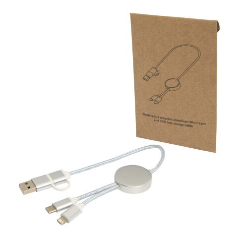 Alasia 30 cm 5-in-1 Kabel aus recyceltem Kunststoff für Datenübertragung und 27W Schnellladung Standard | silber | ohne Werbeanbringung | Nicht verfügbar | Nicht verfügbar