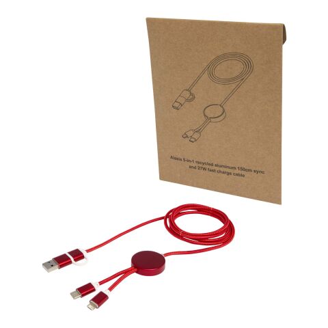Alasia 150 cm 5-in-1 Kabel aus recyceltem Kunststoff für Datenübertragung und 27W Schnellladung Standard | rot | ohne Werbeanbringung | Nicht verfügbar | Nicht verfügbar