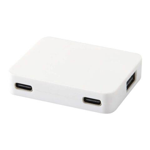 Gaia 4 Port USB Hub mit USB-A- und Typ-C-Ausgang und zwei Eingängen aus recyceltem Kunststoff Standard | transparent klar | ohne Werbeanbringung | Nicht verfügbar | Nicht verfügbar
