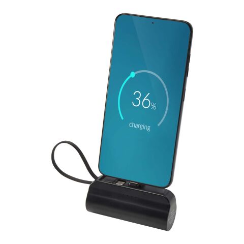Alnair 10 W 5000 mAh Typ C Powerbank aus recyceltem Kunststoff mit integriertem Klappständer und 2 in 1 Kabel schwarz