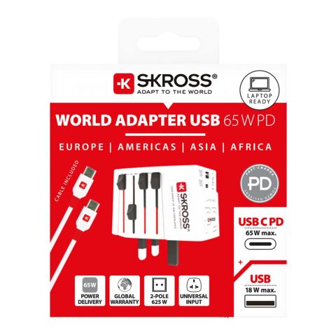 SKROSS® MUV AC65PD Reiseadapter mit USB-C Kabel  weiß