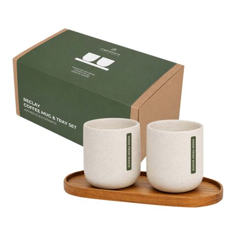 Originalhome ovales Holztablett und 150 ml Keramiktassen Set holz