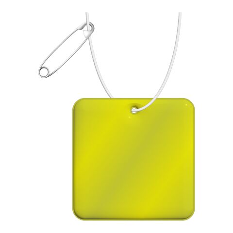 RFX™ quadratischer reflektierender PVC-Aufhänger neongelb | Nicht verfügbar | 1-farbiger Siebdruck | Vorderseite | 39 mm x 39 mm