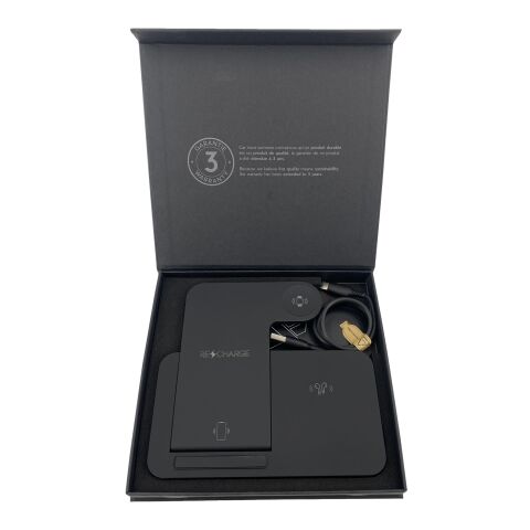 SCX.design W28 kabellose 3-in-1 Ladestation kabellos mit Telefonständer und Leuchtlogo schwarz | ohne Werbeanbringung | Nicht verfügbar | Nicht verfügbar