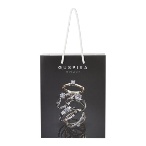 Handgefertigte 170 g/m² Integra-Papiertüte mit Kunststoffgriffen – mittel weiß | ohne Werbeanbringung | Nicht verfügbar | Nicht verfügbar