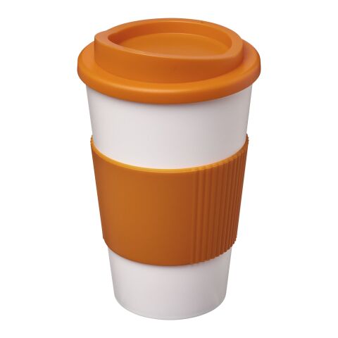 Americano® 350 ml Isolierbecher mit Schutzring und Schraubverschluss weiss-orange | ohne Werbeanbringung | Nicht verfügbar | Nicht verfügbar