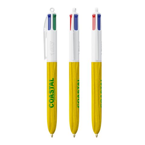 BIC® 4 Colours Wood Style Weiß-gelb | 1-farbiger Siebdruck | Upper Part-Gegenüber vom Clip | 22.00 mm x 10.00 mm