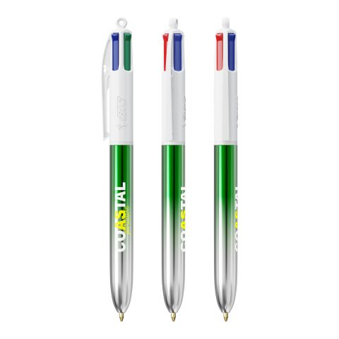 BIC® 4 Colours® Bicolor grün/ silber | 1-farbiger Siebdruck | Schaft-rechts vom Clip | 30.00 mm x 43.00 mm