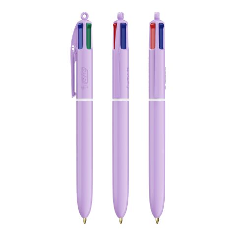 BIC® 4 Colours® Pastel + Lanyard Pastelllila | 1-farbiger Siebdruck | Schaft-Clipverlängerung | 30.00 mm x 43.00 mm