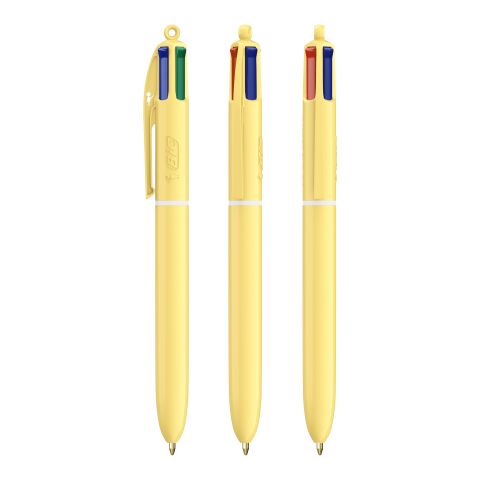 BIC® 4 Colours® Pastel Gelb | 1-farbiger Siebdruck | Schaft-Rechts vom Clip | 30.00 mm x 43.00 mm