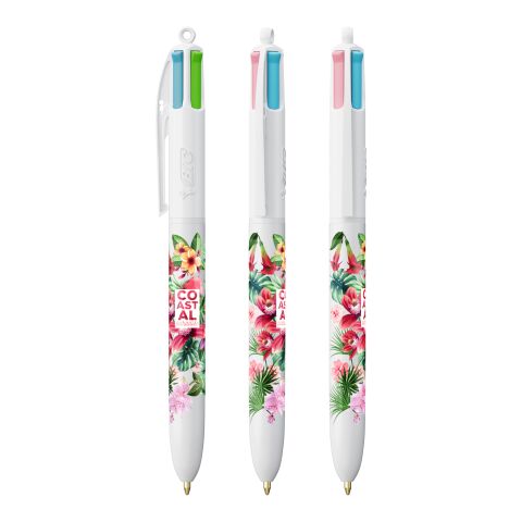 BIC® 4 Colours Fashion Kugelschreiber weiß | 1-farbiger Siebdruck | Schaft-Clipverlängerung | 30.00 mm x 43.00 mm