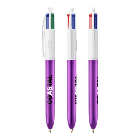 BIC® 4 Colours Shine Kugelschreiber Weiß-lilametallic | 1-farbiger Siebdruck | Upper Part-gegenüber vom Clip | 22.00 mm x 10.00 mm