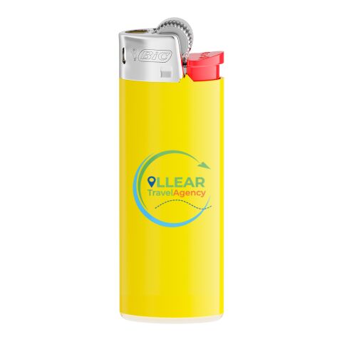 BIC® J25 Standard Feuerzeug Hellgelb-Weiß-Rot-hellgrau | 1-farbiger Siebdruck | Körper-Vorderseite(Rad rechts) | 16.00 mm x 40.00 mm