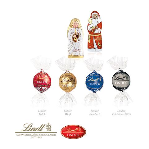 Adventskalender Lindt Lindor mit Santa &amp; Engel bunt | ohne Werbeanbringung