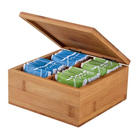 ARNICA. Teebox aus Bambus mit 4 Fächern und einem Magnetverschluss Beige | ohne Werbeanbringung