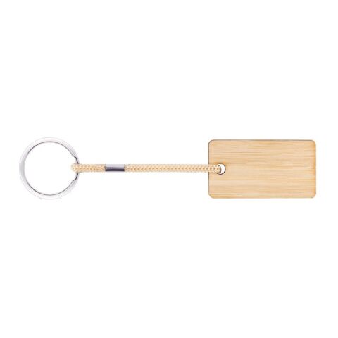 HOPPS. Rechteckiger Schlüsselanhänger aus Bambus mit PET-Schnur Beige | ohne Werbeanbringung