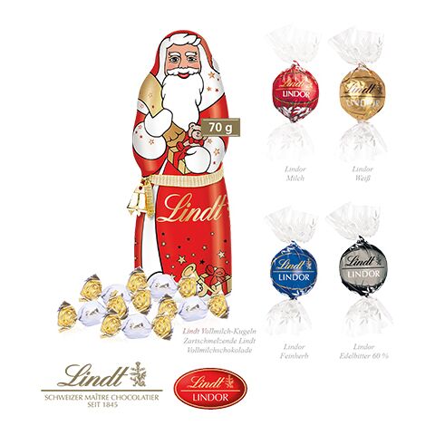 Premium-Präsent Mit Lindt Weihnachtsmann „Maxi“ bunt | ohne Werbeanbringung