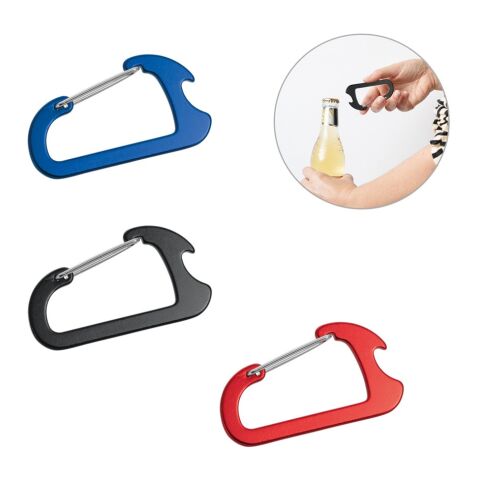 CLOSE. Karabiner aus Aluminium mi Kapselöffner Schwarz | ohne Werbeanbringung