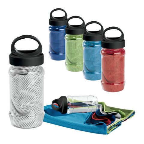 ARTX PLUS. Sporthandtuch aus Polyamid und Polyester mit Flasche (440 mL) aus PP und PET und einem integrierten Karabinerhaken am Deckel Rot | ohne Werbeanbringung