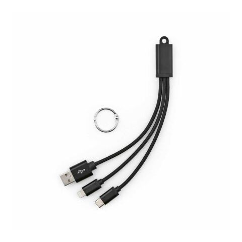 Lavoisier 3-in-1 Ladekabel aus recy. PVC, 10 W, mit Schlüsselring Schwarz