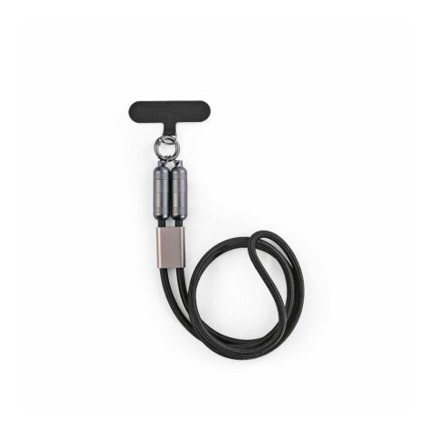 Marconi 2-in-1 Kabel &amp; Handykette, recy. PET, USB-C auf USB-C, 60 W Schwarz
