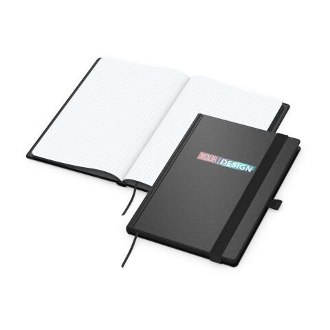 Notizbuch Hardcover Black-Book Ausstattung schwarz Schwarz | DIN A5 | ohne Werbeanbringung | Punktraster | Siebdruck-Digital inkl.