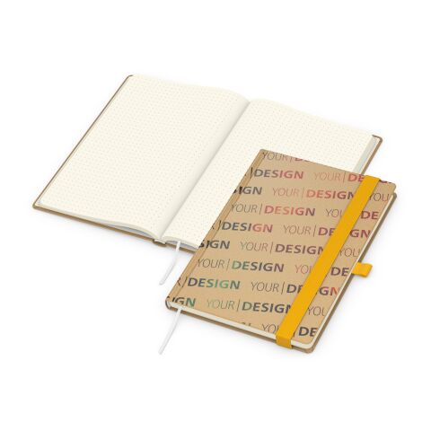 Notizbuch Match-Book Naturpapier-Hardcover individuell bedruckt Gelb | DIN A5 | ohne Werbeanbringung | Braun | Cremefarben/Punktraster