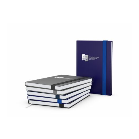 Notizbuch Visco-Book Buchleinen-Hardcover farbig A5 Dunkelblau | DIN A5 | ohne Werbeanbringung | Goldprägung inkl. | Hochweiß/Winkelkaro