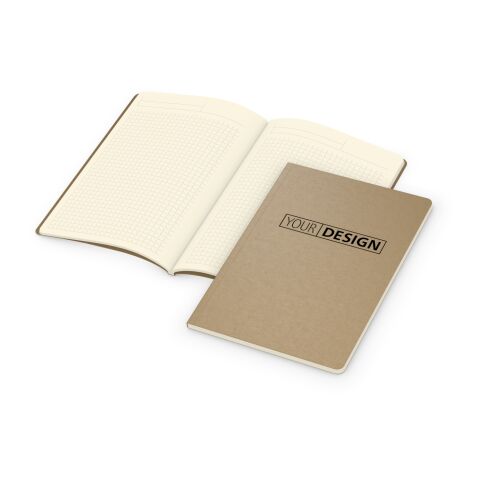 Notizbuch Copy-Book Seiten cremefarben Naturkarton-Softcover farbig Braun | DIN A5 | ohne Werbeanbringung | Winkelkaro | Prägung schwarz inkl.