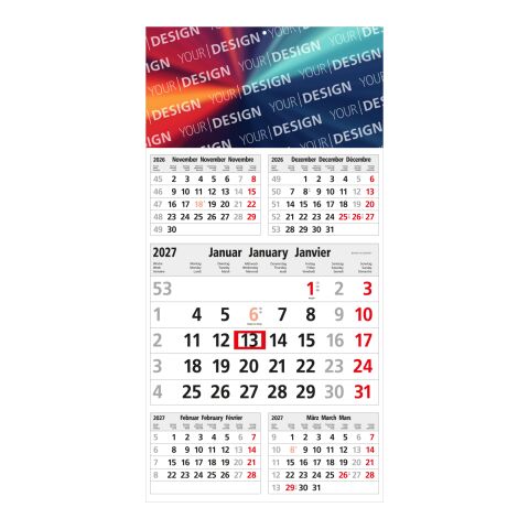 5-Monatskalender Einblatt Commerce 5 Post A postoptimiert Hellgrau | 300 × 600 mm | ohne Werbeanbringung