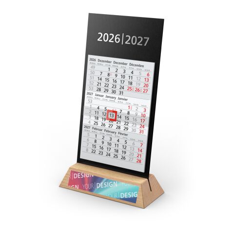 Tischkalender Desktop Wood 3 Holzaufsteller Karton-Rückwand schwarz Hellgrau | 125 × 215 mm | ohne Werbeanbringung