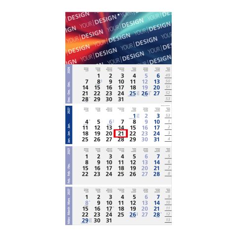 4-Monatskalender Einblatt Logic 4 Post A Design-Kalendarium Blau | 300 × 600 mm | ohne Werbeanbringung