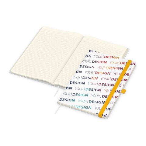 Notizbuch Match-Book Naturpapier-Hardcover individuell bedruckt Gelb | DIN A4 | ohne Werbeanbringung | Weiß | Cremefarben/Winkelkaro