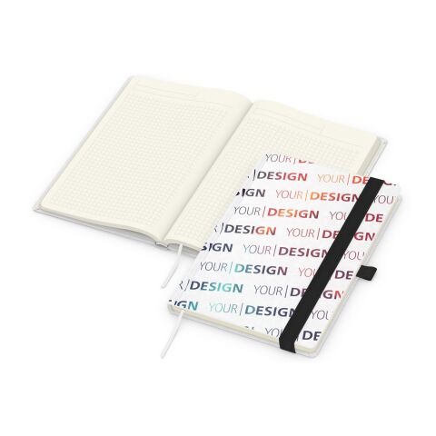 Notizbuch Match-Book Naturpapier-Hardcover individuell bedruckt Schwarz | DIN A5 | ohne Werbeanbringung | Weiß | Cremefarben/Winkelkaro
