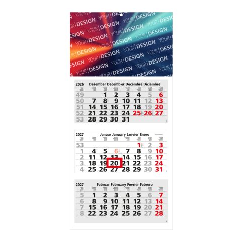 3-Monatskalender Mehrblock Medium Light 3 Werbung am Kopf Hellgrau | 330 × 695 mm | ohne Werbeanbringung