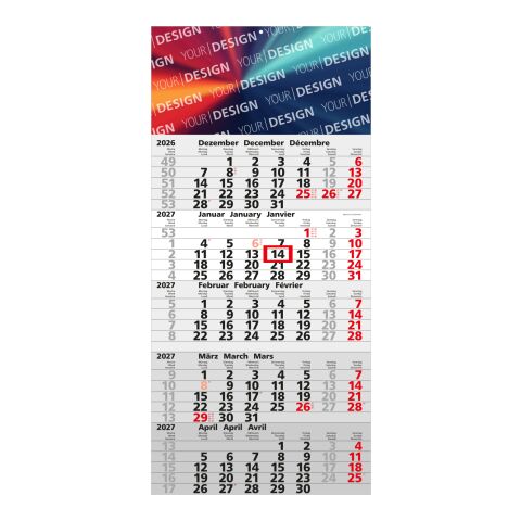 5-Monatskalender Einblatt Quintus 5 Monate gleich groß Hellgrau | 300 × 640 mm | ohne Werbeanbringung